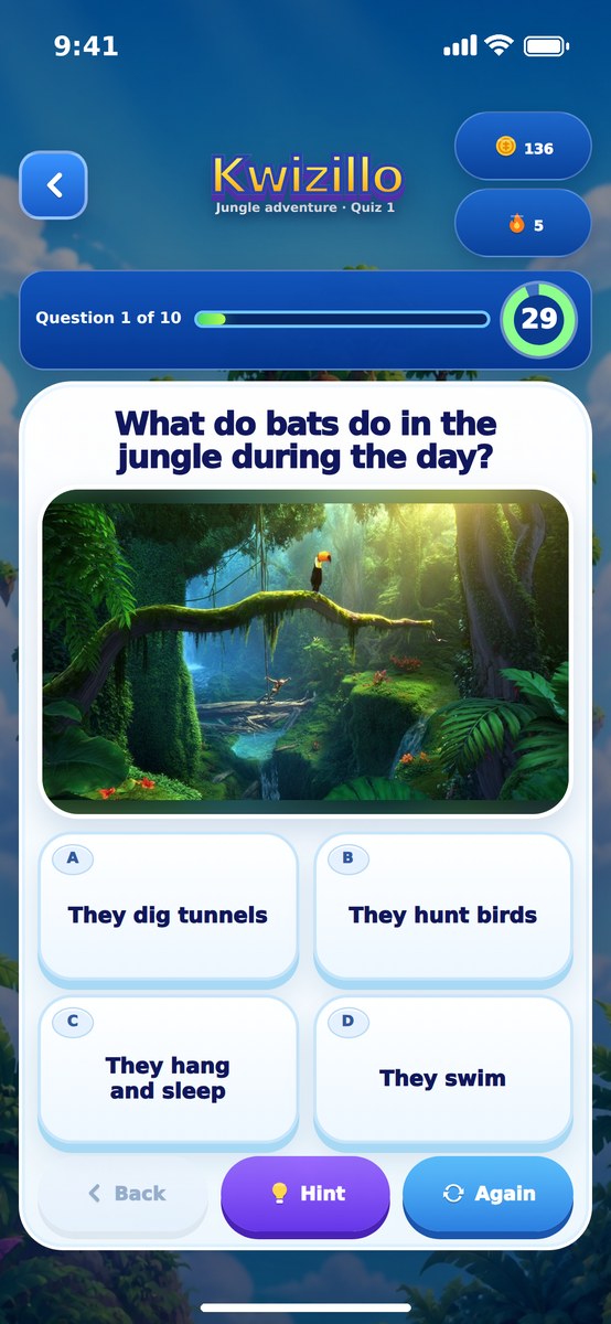 A question with its picture and four answers